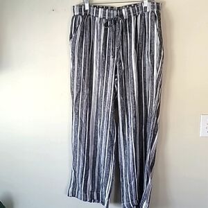 Briggs Wide Leg 55% Linen Blend Stripe Beach Pants Black & White SZ XL